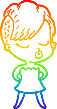 Gökkuşağı gradyan çizgi çizimi Bir insan tarafından çizilmiş güzel hippi kız