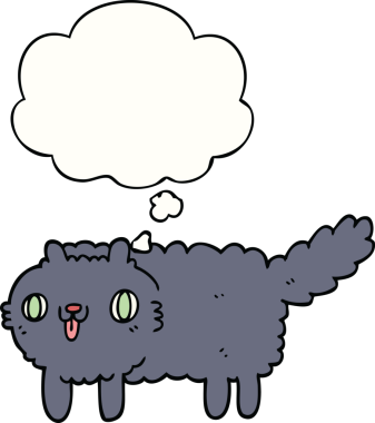 Bir insan tarafından çizilmiş düşünce kabarcığı olan çizgi film kedisi.