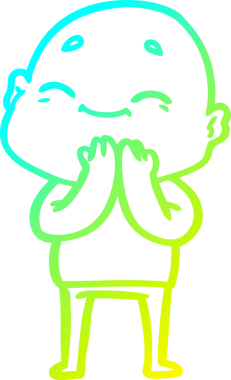 Bir insan tarafından çizilmiş, mutlu, kel bir adamın çizdiği soğuk çizgi.