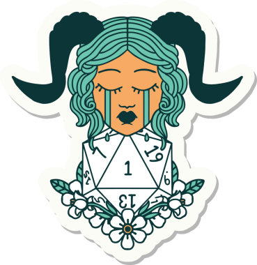 Ağlama etiketi, bir insan tarafından çizilmiş doğal bir D20 zar atışıyla bağlanmış.