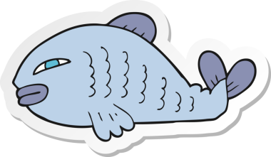 Bir insan tarafından çizilmiş karikatür balığının çıkartması.