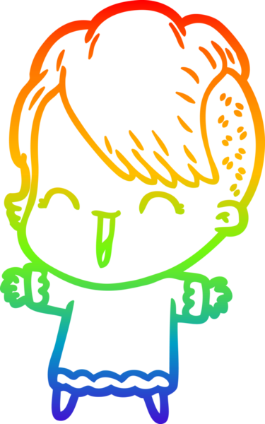 Gökkuşağı gradyan çizgi çizimi Bir insan tarafından çizilmiş mutlu hippi kız