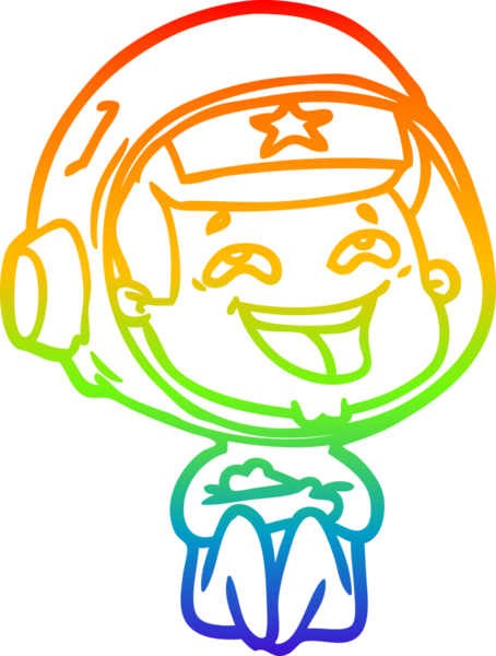 Gökkuşağı gradyan çizgi çizimi Bir insan tarafından çizilmiş gülen astronot