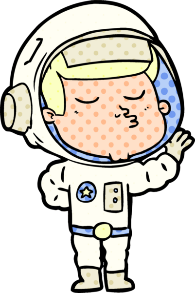 Bir insan tarafından çizilmiş kendine güvenen bir astronot çizgi filmi.