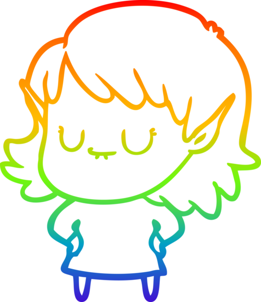 Gökkuşağı gradyan çizgisi mutlu çizgi film kızı bir insan tarafından çizilmiş.