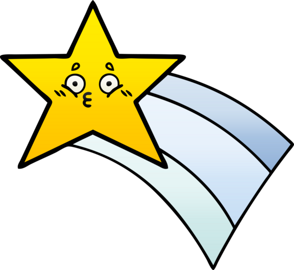 Bir insan tarafından çizilmiş kayan gökkuşağı yıldızının gölgeli karikatürü