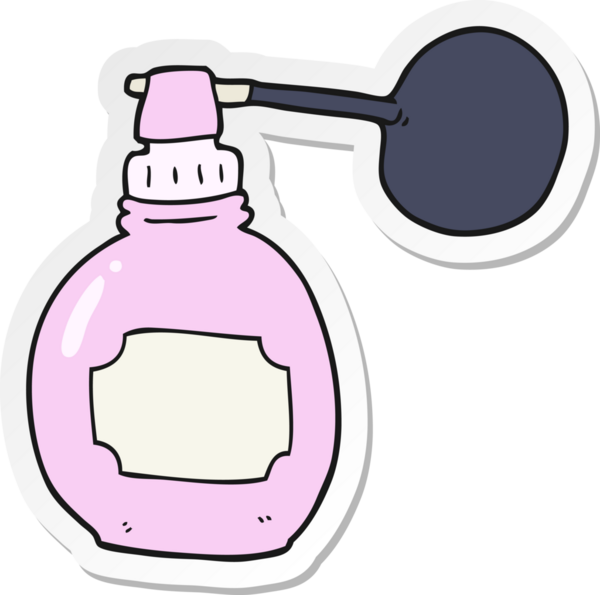 Bir insan tarafından çizilmiş karikatür parfüm şişesinin etiketi.