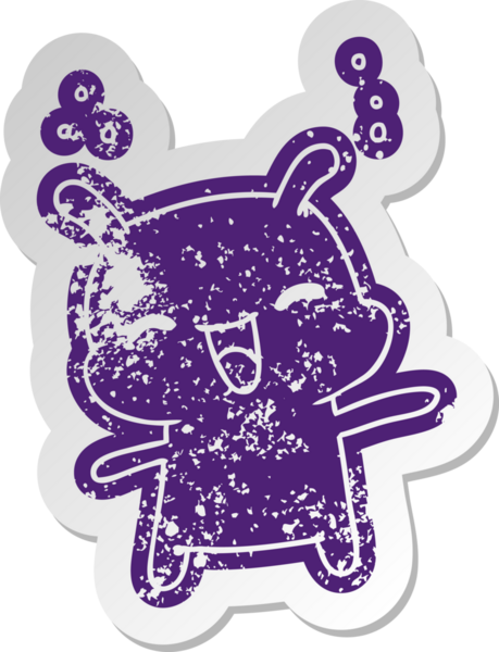 Sıkıntılı eski çizgi film çıkartması Kawaii bir insan tarafından çizilmiş sevimli mutlu uzaylı.