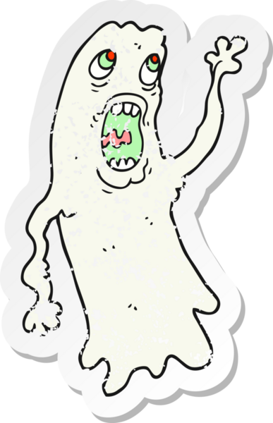 Bir insan tarafından çizilmiş karikatür bir hayaletin gerilmiş çıkartması.