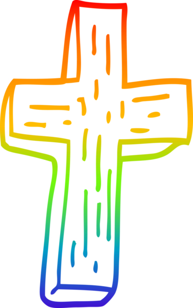 Bir insan tarafından çizilmiş ahşap bir haçın gökkuşağı gradyanı çizimi