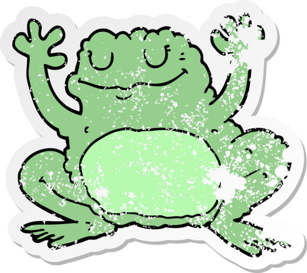 Bir insan tarafından çizilmiş karikatür kurbağasının sıkıntılı çıkartması.