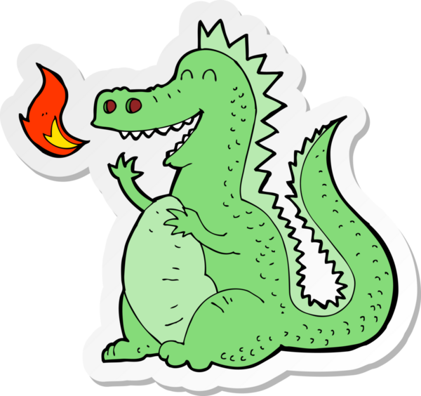 Bir insan tarafından çizilmiş ateş püskürten ejderhanın çıkartması.