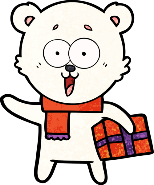 Kutup ayısı Noel hediyesi olarak bir insan tarafından çizilmiş karikatür.