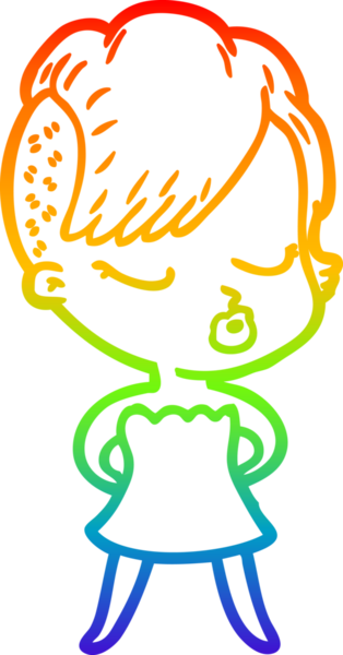 Gökkuşağı gradyan çizgi çizimi Bir insan tarafından çizilmiş güzel hippi kız