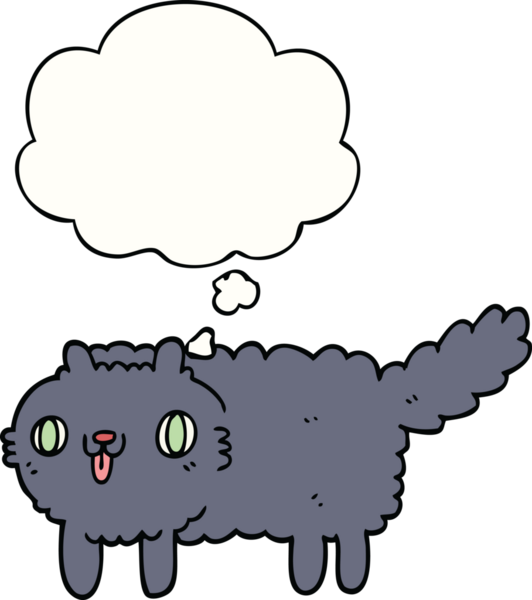 Bir insan tarafından çizilmiş düşünce kabarcığı olan çizgi film kedisi.