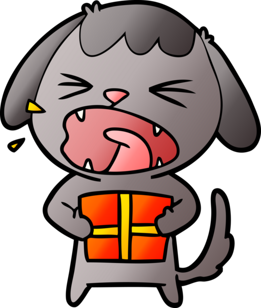 Bir insan tarafından çizilmiş Noel hediyesi olan sevimli bir çizgi film köpeği.