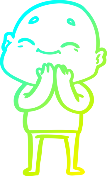 Bir insan tarafından çizilmiş, mutlu, kel bir adamın çizdiği soğuk çizgi.