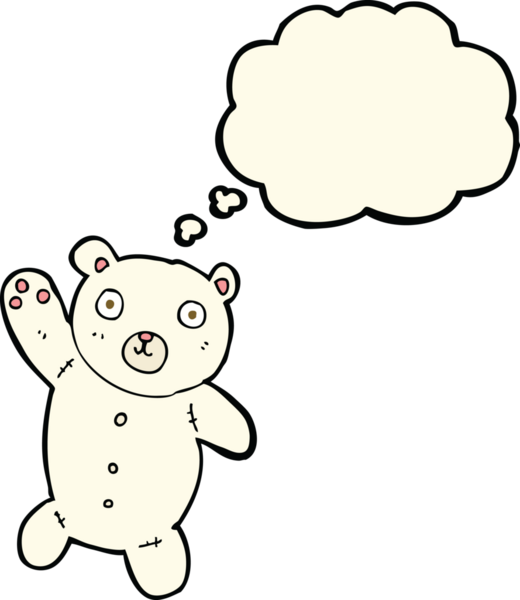 Bir insan tarafından çizilmiş düşünce baloncuklu şirin kutup ayısı.