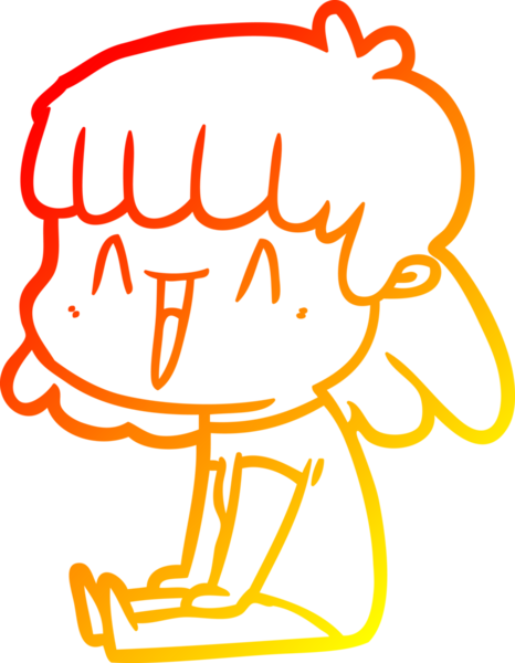 Bir insan tarafından çizilen mutlu bir kızın çizgi çizimi.