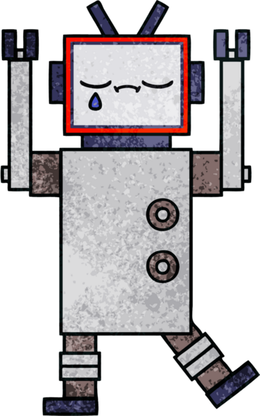 Bir insan tarafından çizilmiş bir robotun retro grunge dokusu