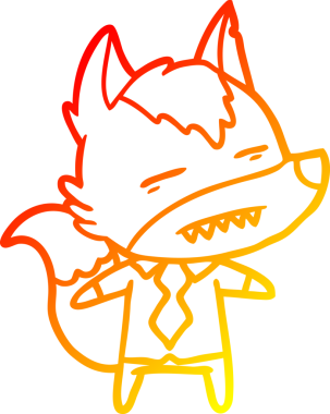 Bir insan tarafından çizilmiş dişleri gösteren çizgi film karakteri kurdunun sıcak çizgi çizimi