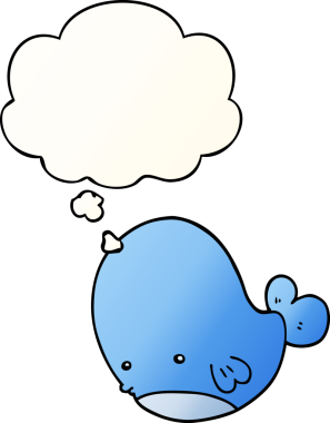 Düşünce baloncuğu olan karikatür balinası bir insan tarafından çizilmiş.