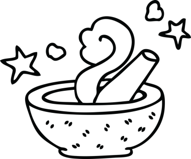 Bir insan tarafından çizilmiş garip çizgi film sihirli tokmak ve havan topu