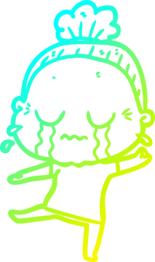 Bir insan tarafından çizilmiş ağlayan yaşlı bir kadının soğuk çizgi çizimi.