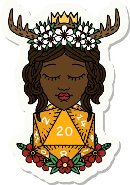 Bir insan tarafından çizilmiş 20 zarlı insan Druid çıkartması.