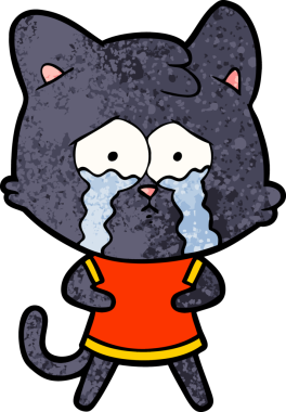 Bir insan tarafından çizilmiş ağlayan kedi çizgi filmi.