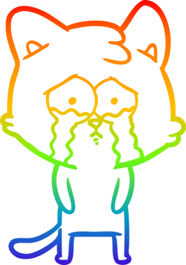 Gökkuşağı gradyan çizgi çizimi bir insan tarafından çizilmiş ağlayan bir kedi