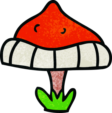 Bir insan tarafından çizilmiş tek bir mantarın el çizimi karikatürü.