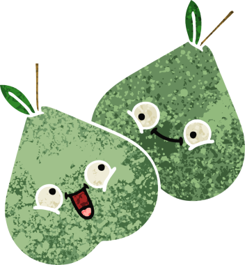 Bir insan tarafından çizilmiş yeşil bir armutun retro çizim tarzı karikatürü