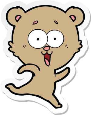 Bir insan tarafından çizilmiş gülen oyuncak ayının çıkartması.