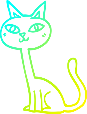 Bir insan tarafından çizilen çizgi film kedisinin soğuk gradyan çizgisi.