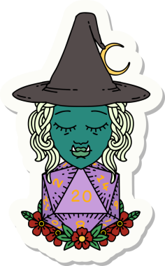 Bir insan tarafından çizilmiş 20 zarlı yarım ork büyücüsünün çıkartması.