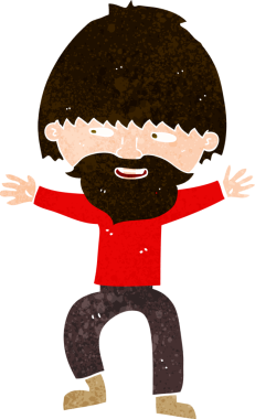 Bir insan tarafından çizilmiş sakallı mutlu adam çizgi filmi.