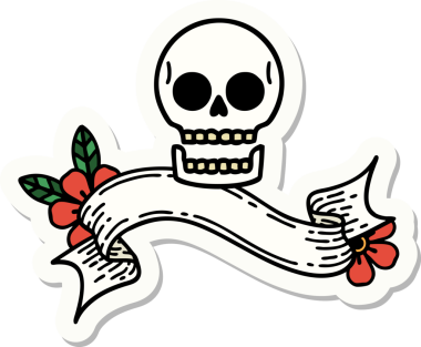 Bir insan tarafından çizilmiş kafatasının pankartıyla dövme stili etiketi