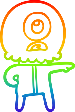 Gökkuşağı gradyanı çizimi bir insan tarafından çizilmiş bir Tepegöz uzaylı uzay adamı