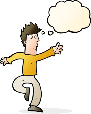 Bir insan tarafından çizilmiş düşünce baloncuğu olan acil bir adam.