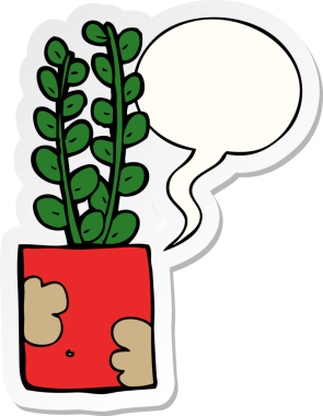 Bir insan tarafından çizilmiş konuşma balonu çıkartmalı karikatür bitkisi.