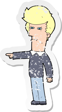 İnsan tarafından çizilen bir karikatürcünün sıkıntılı retro yapıştırması.