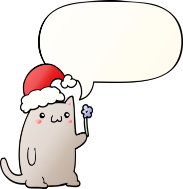 Bir insan tarafından çizilmiş hoş bir çizgi roman kedisi konuşma baloncuğu ile