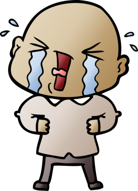 Bir insan tarafından çizilmiş ağlayan kel bir adam.