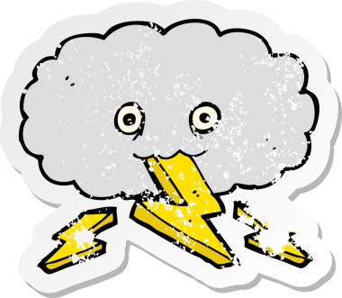 Bir insan tarafından çizilmiş bir karikatür gökgürültüsü çıkartması.