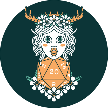 Bir insan tarafından çizilmiş nautral yirmi zar ile Elf Druid karakterinin simgesi