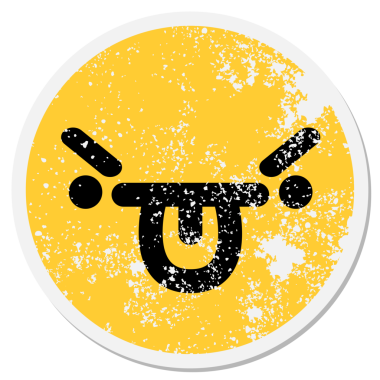 Kızgın yüz, bir insan tarafından çizilmiş dairesel bir dil çıkartması.