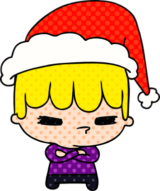 Bir insan tarafından çizilmiş Kawaii çocuğunun el çizimi Noel karikatürü.