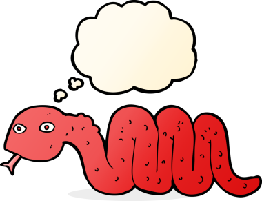 Bir insan tarafından çizilmiş düşünce baloncuklu komik çizgi film yılanı.