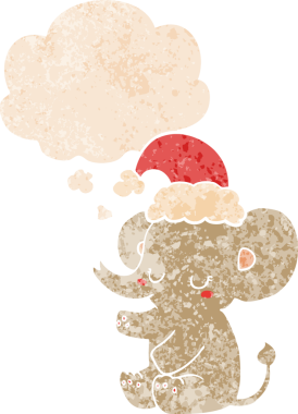 Düşünce baloncuklu şirin noel fili grunge dertli eski moda bir insan tarafından çizilmiş